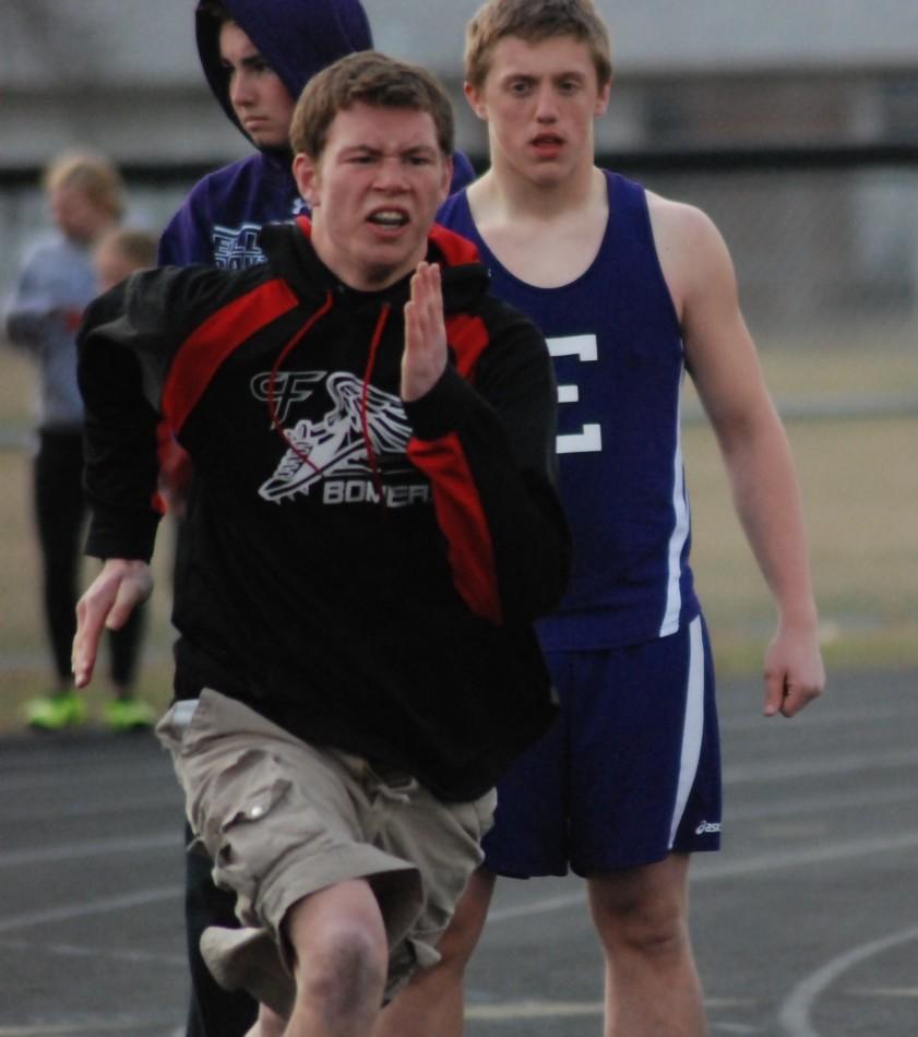 Gus Foss breaks out of the starting blocks in a recent meet