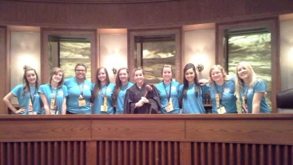 Girls state participants in the Minnesota Supreme Court chambers