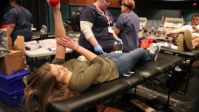 Leah+Meyers+is+one+of+the+first+to+give+blood+in+the+recent+Red+Cross+drive