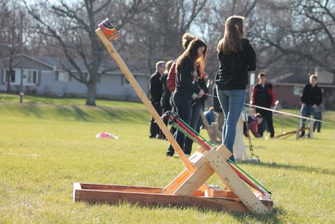 A catapult sits, ready for the launch