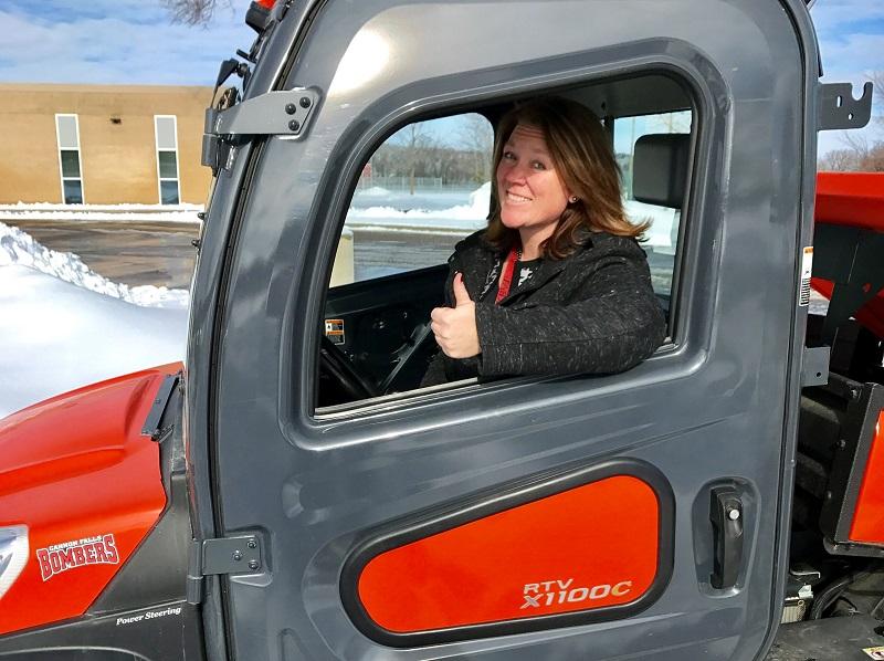 The Cannon Falls superintendent, Beth Giese, gives a positive thumbs-up when considering if the latest snowfall is enough for a snow day.