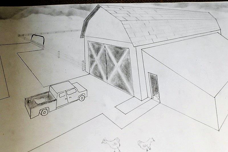 Using a perspective technique, Morgan Kasa draws a barn in Art.