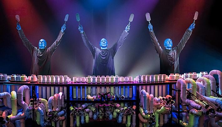 Blue Man Group performs in a recent concert in Chicago