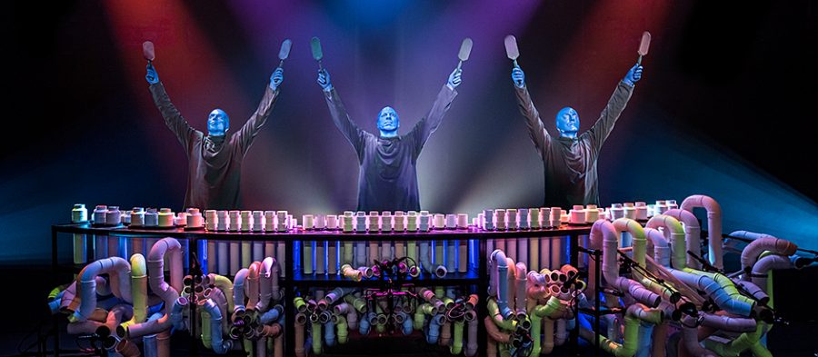 Blue Man Group performs in a recent concert in Chicago