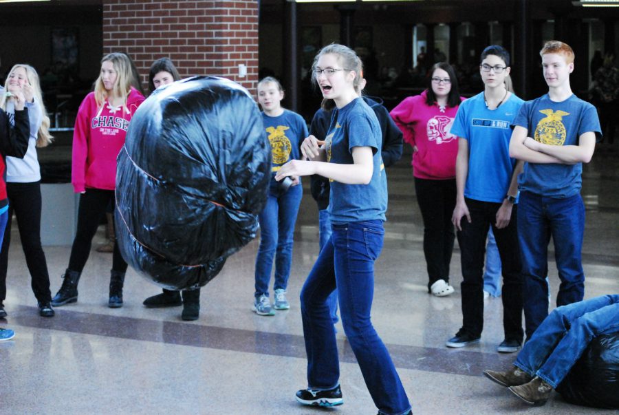 Students participate in lunch games during FFA week.