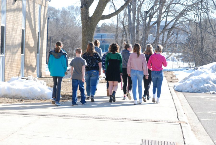 A handful of students participate in the national school walkout.