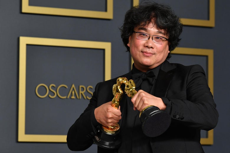 The director of the film, Bong Joon-Ho, posed with his Oscars over the weekend. 