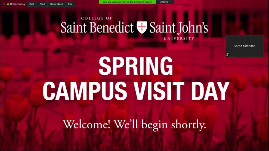 A team from the College of Saint Benedict and Saint Johns Univerisity make their Spring Campus Visit Day possible by creating an online opportunity.