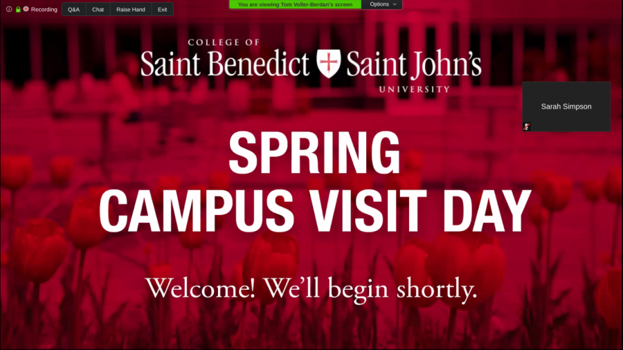 A team from the College of Saint Benedict and Saint John's Univerisity make their Spring Campus Visit Day possible by creating an online opportunity.