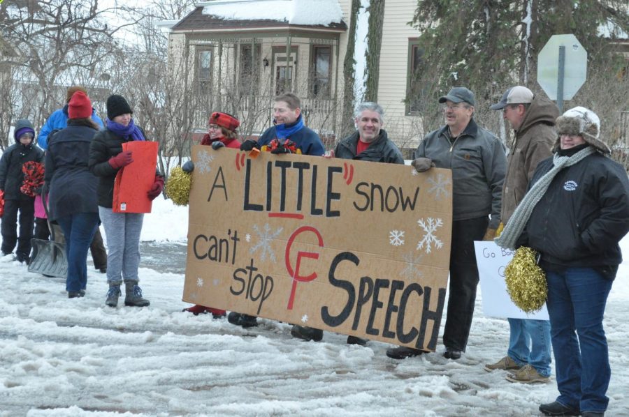 Even in the midst of a wintry mix, the Cannon Falls community makes sure to send students off to state, regardless of activity. 