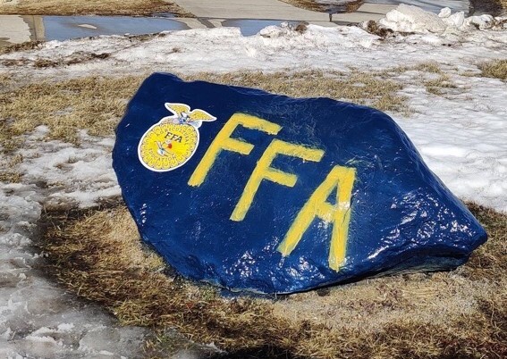 The newly decorated FFA rock greets students and visitors alike.