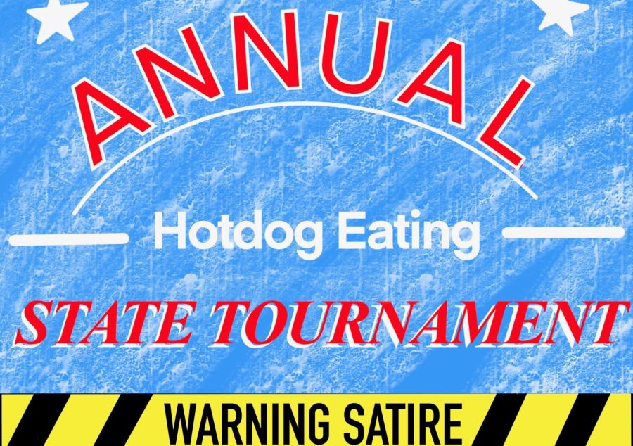 The exclusive banner for the hot-dog eating competition from this year.