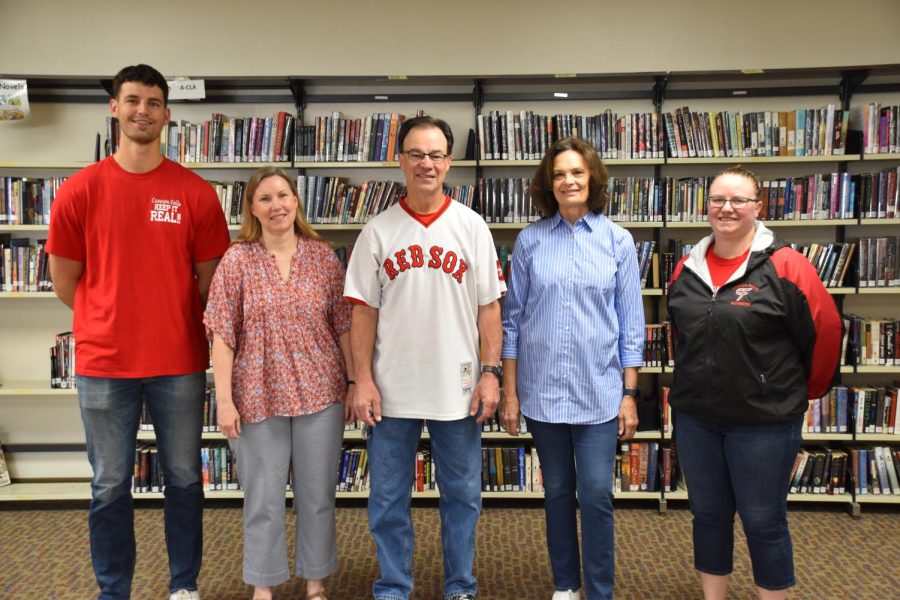 From left to right, the teachers leaving CFHS are Riley Buchheit, Anne Anderson, Bucky Lindow, Sue Franke-Clark, and Samantha Thurman.