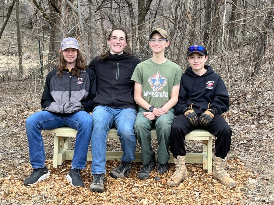 The participating scouts are, from left to right, Thorfin Lundell, Mitchell Hoffman, Liam Dewanz, and Mateo Hildalgo.