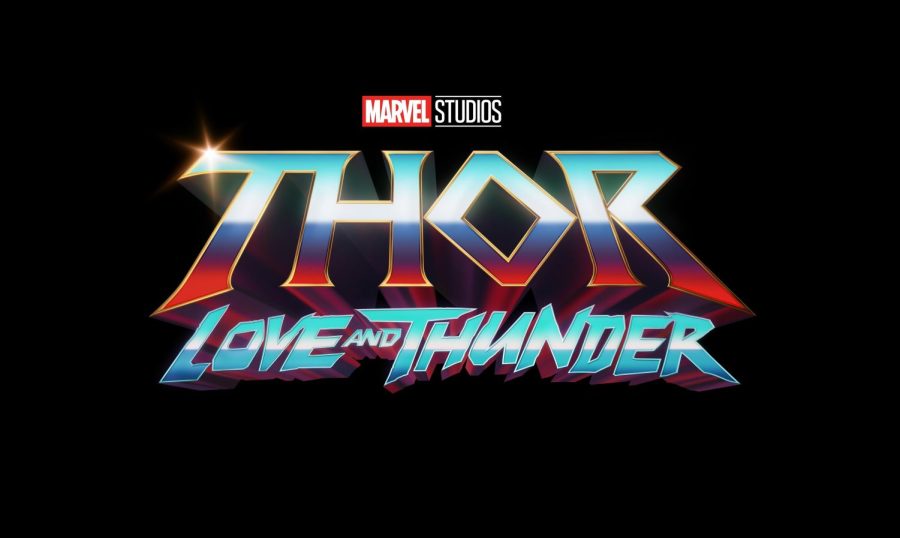 A bold blue-and-red font represents the action within Thor: Love and Thunder well.