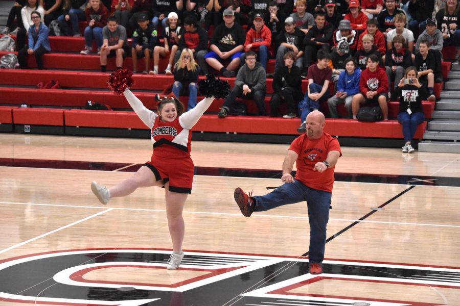 Kendahl Zimmerman and her father did a dance together for the teacher/cheerleader routine. 