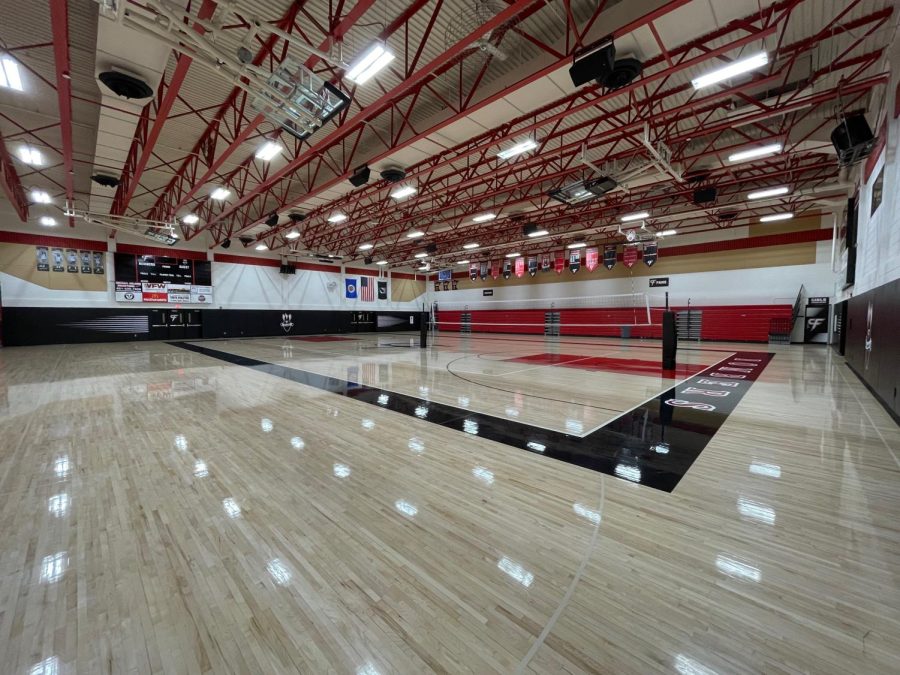 The newly renovated gym shines in the light.
