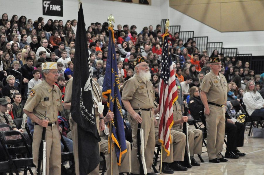 The Cannon Falls VFW Color Guard acknowledges the honoring of individual branches of the military.