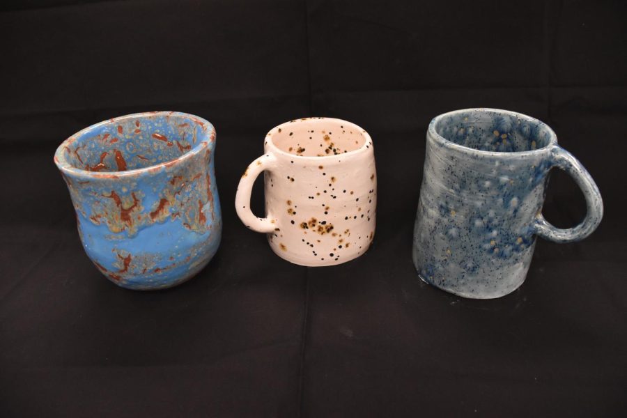 
Colten Black made a variety of pots and cups  in his pottery class including these artistic pieces. 