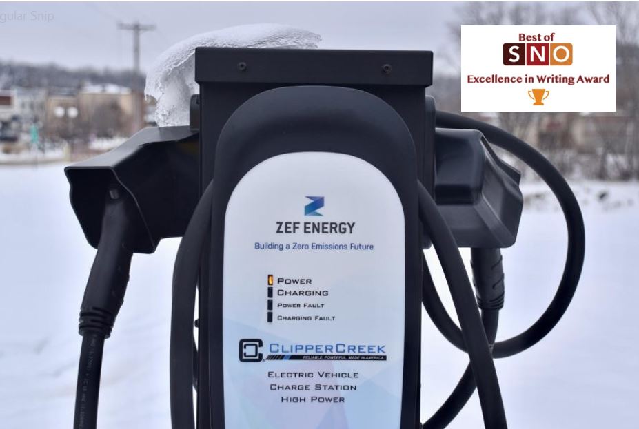 Cannon Falls has limited options for EV charging but there are a set of EV chargers in the city parking lot.