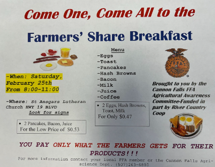 The menu and prices have been released for the FFAs annual Farmers Share Breakfast.