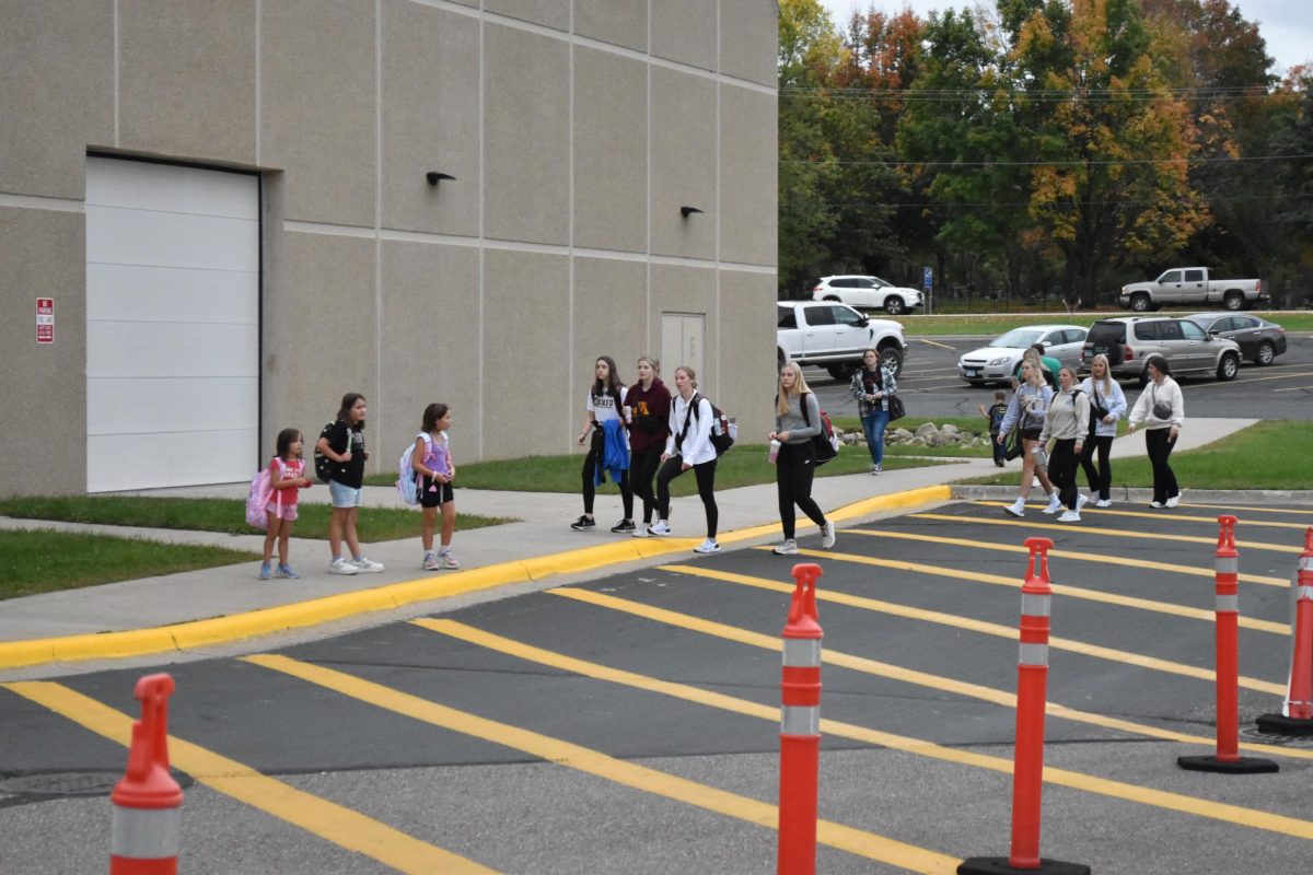 Students of all ages participated in the Walk to School day, including elementary children.