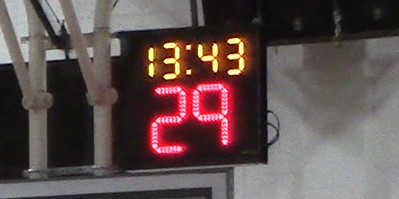 The shot clock counts down as the offense attempts to shoot.