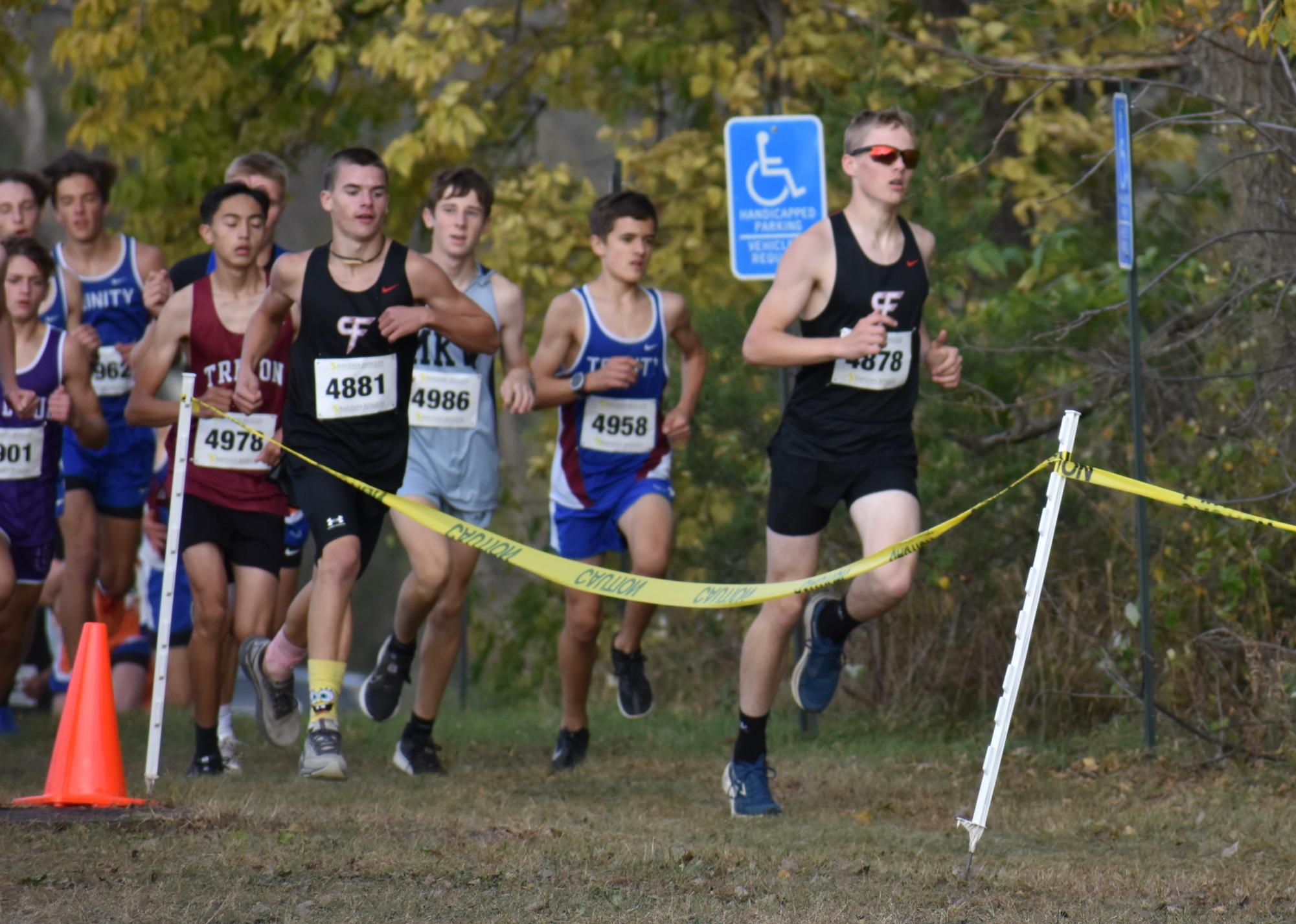 Isaac Anderson and Wyatt Nelson lead the pack at the recent cross country home meet