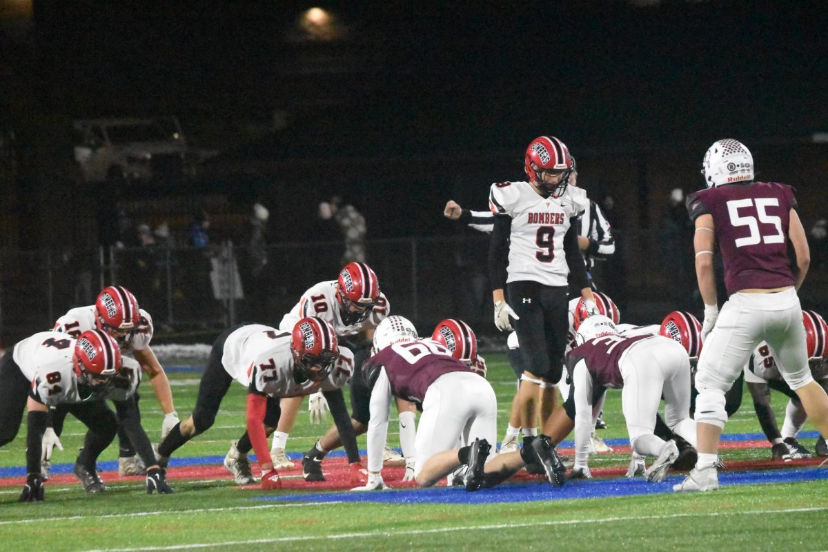 the line gets ready to block the defense 