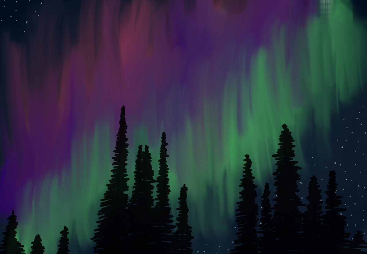 An artist's depiction of the Northern Lights