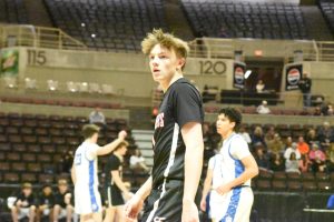 Varsity player Ryan Hjellming at the section game against Lake City.
