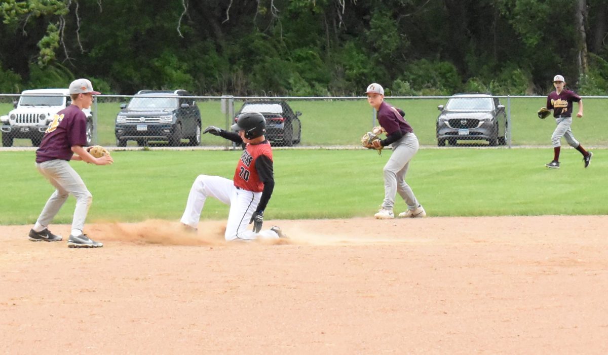Matthew Holz slides into second base.