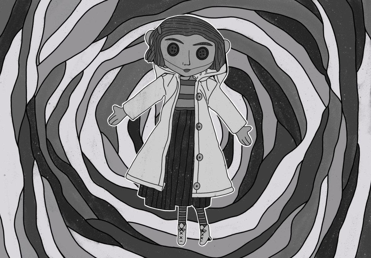 The Coraline doll falls into the Other World through a magical passage. Artwork by Noelle Swenson.