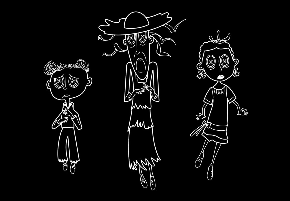 With shocked expressions, the Ghost Children float. Artwork by Noelle Swenson.