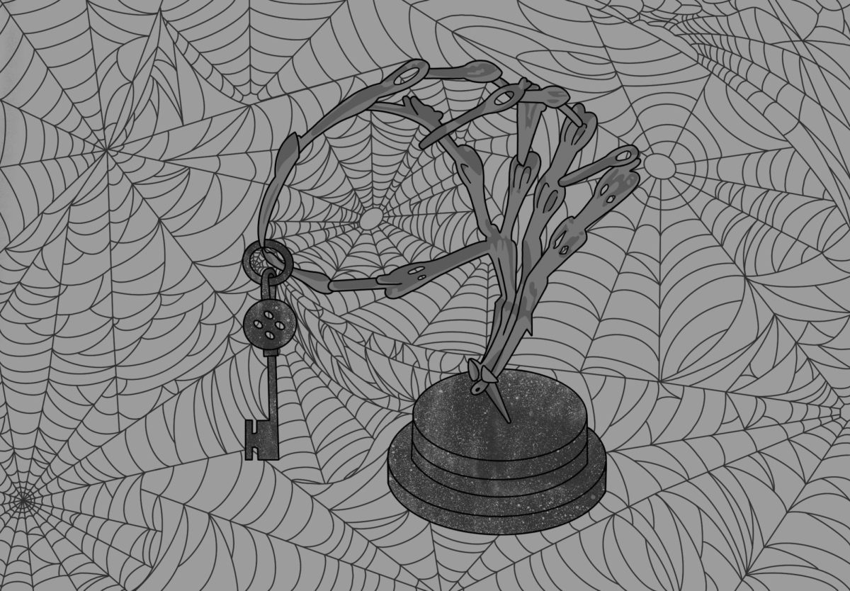 The Other Mother's hand holds a button-like key. Artwork by Noelle Swenson.