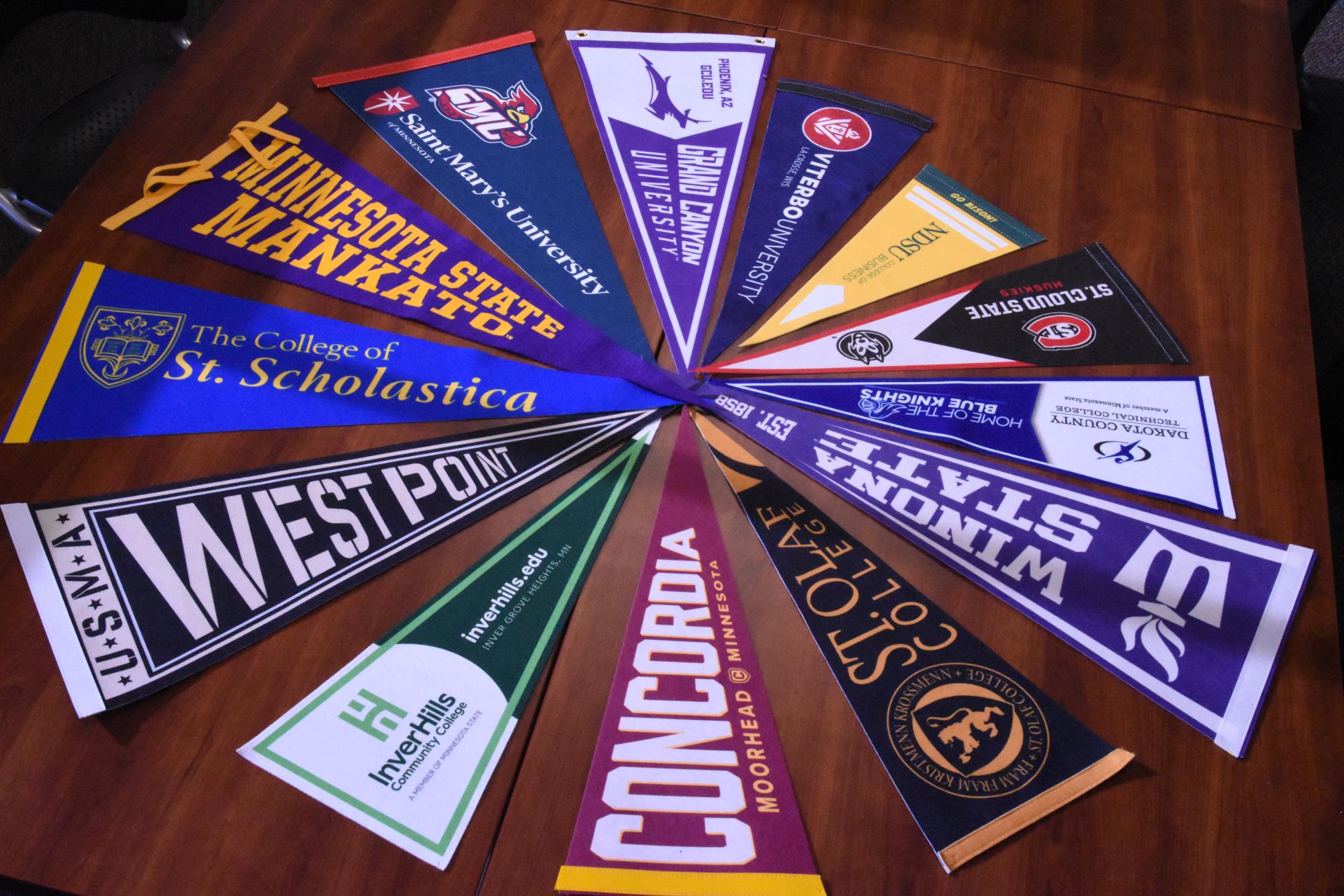 The CFHS guidance office features pennants from around Minnesota and nearby states