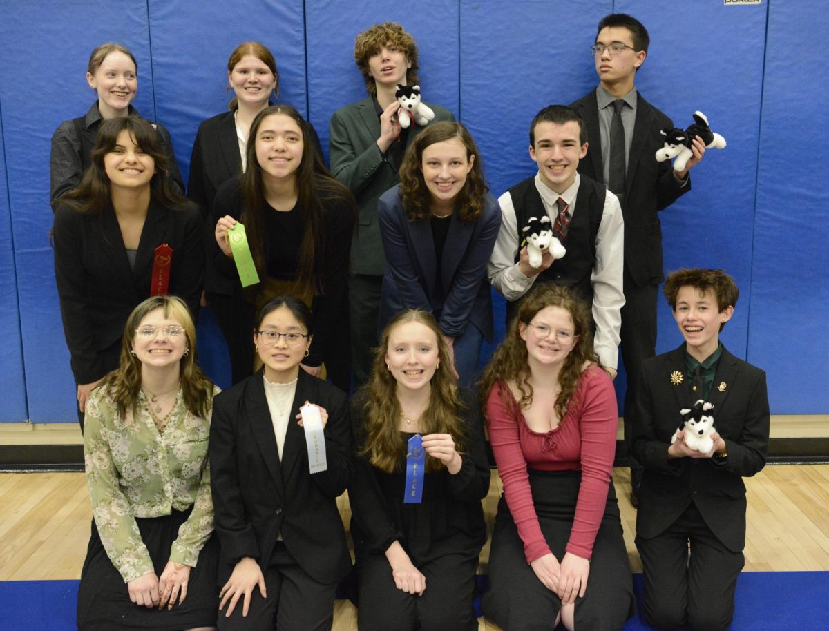 The speech team poses with their awards at  the St. Anthony Village tournament