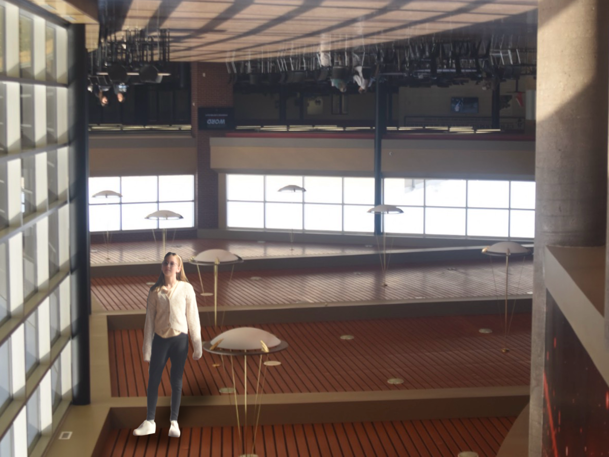 Norah LaFollette makes her way across the school's atrium