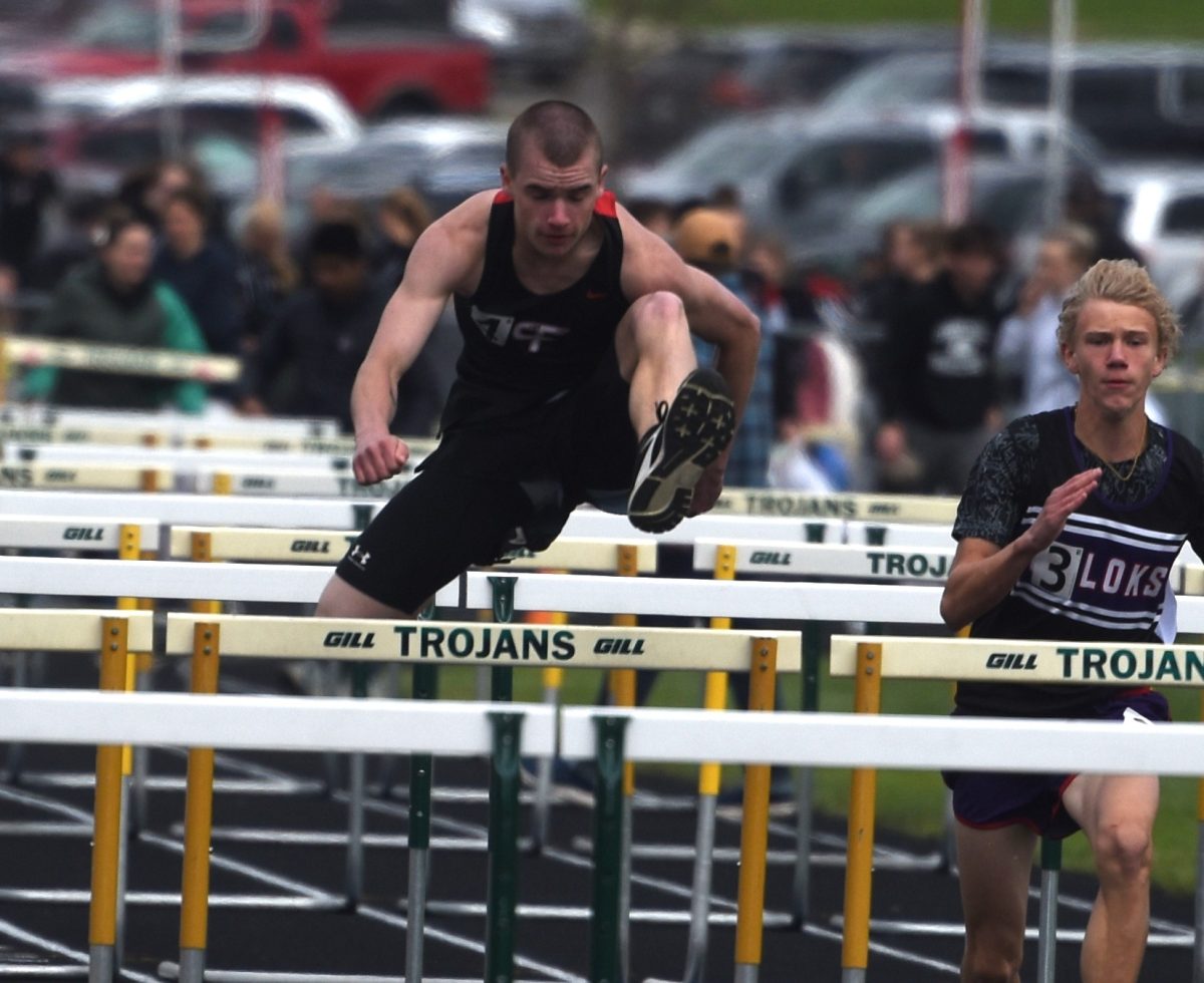 Wyatt Nelson during the boys' 110 meter high hurdle event at the True Team meet on May 5.